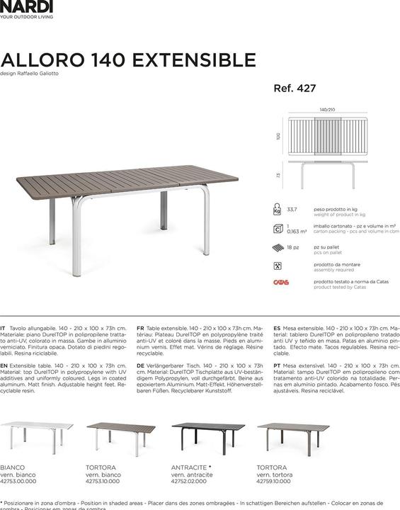 Actual product image Nardi Alloro Ext. (140 cm)
