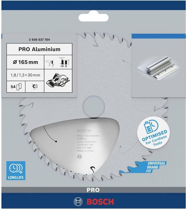 Productafbeelding Bosch Professional Zubehör Cirkelzaagblad Standaard voor Aluminium, 165x1,8/1,3x30, 54 tanden