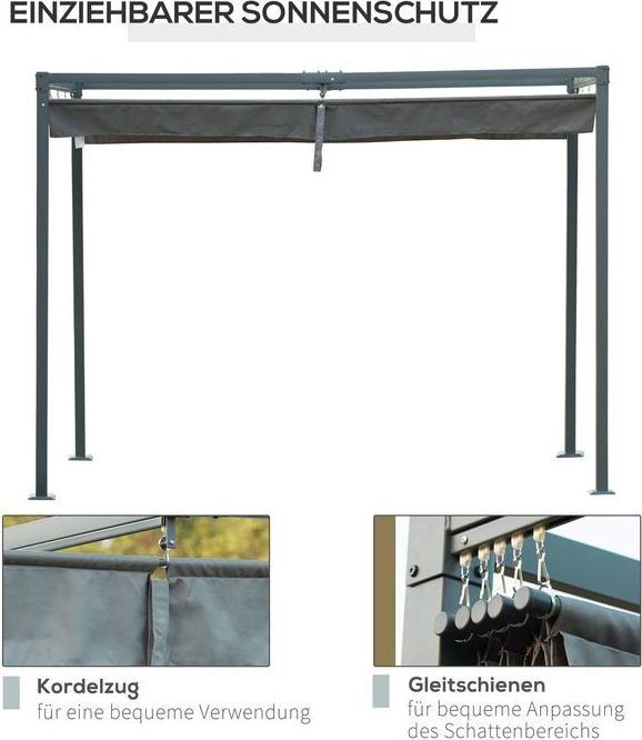 Actual product image Swisshandel24 Pergola Pavillon, Schiebedach, 298x213x221 cm, Grau, wetterfestes Polyester (298 cm, 213 cm)