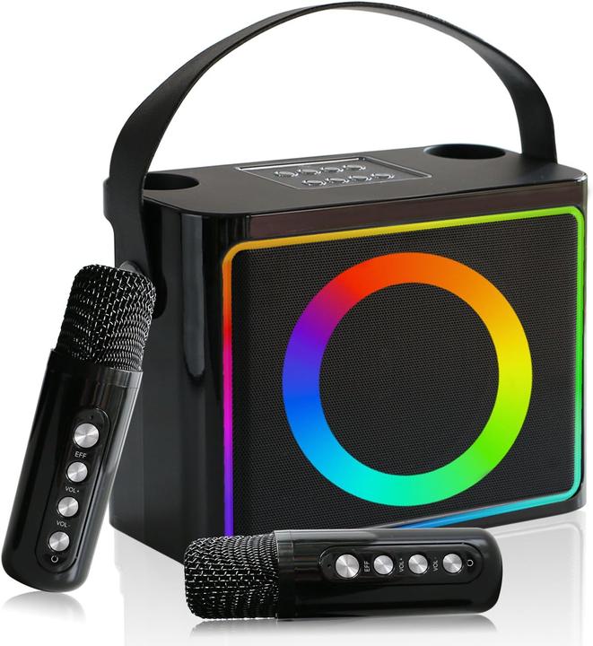 Produktbild Qeekada Tragbare Karaoke-Anlage mit 2 Mikrofonen und RGB Licht