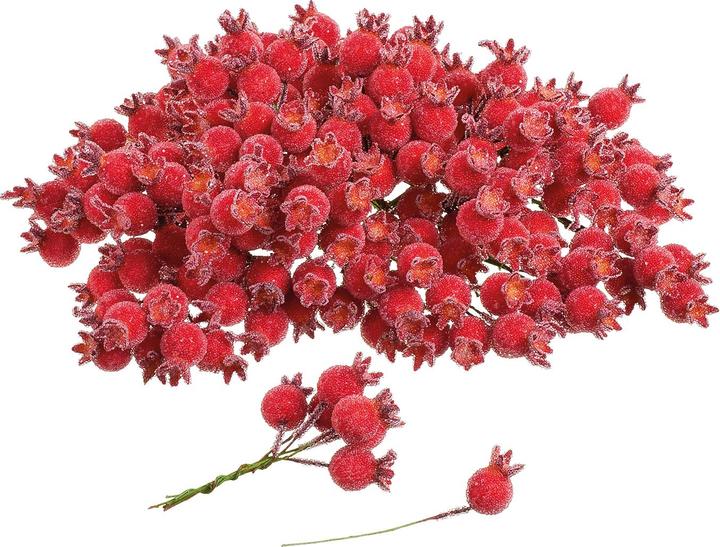 VBS XXL Églantines décoratives sur fil "Givré", 200 pièces, Rouge