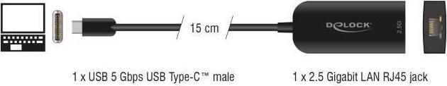 Produktbild Delock 66046 - USB Type-C Adapter zu 2,5 Gigabit LAN (USB-C)