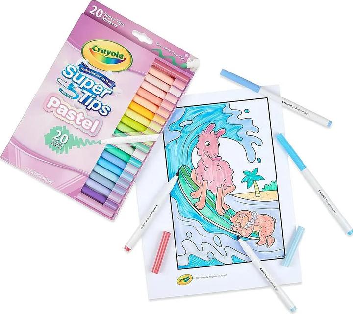Actual product image Crayola Pastel SuperTips Washable Markers - Assorted Colours (Pack of 20) | Premium Felt Tip Pens Th (20x)
