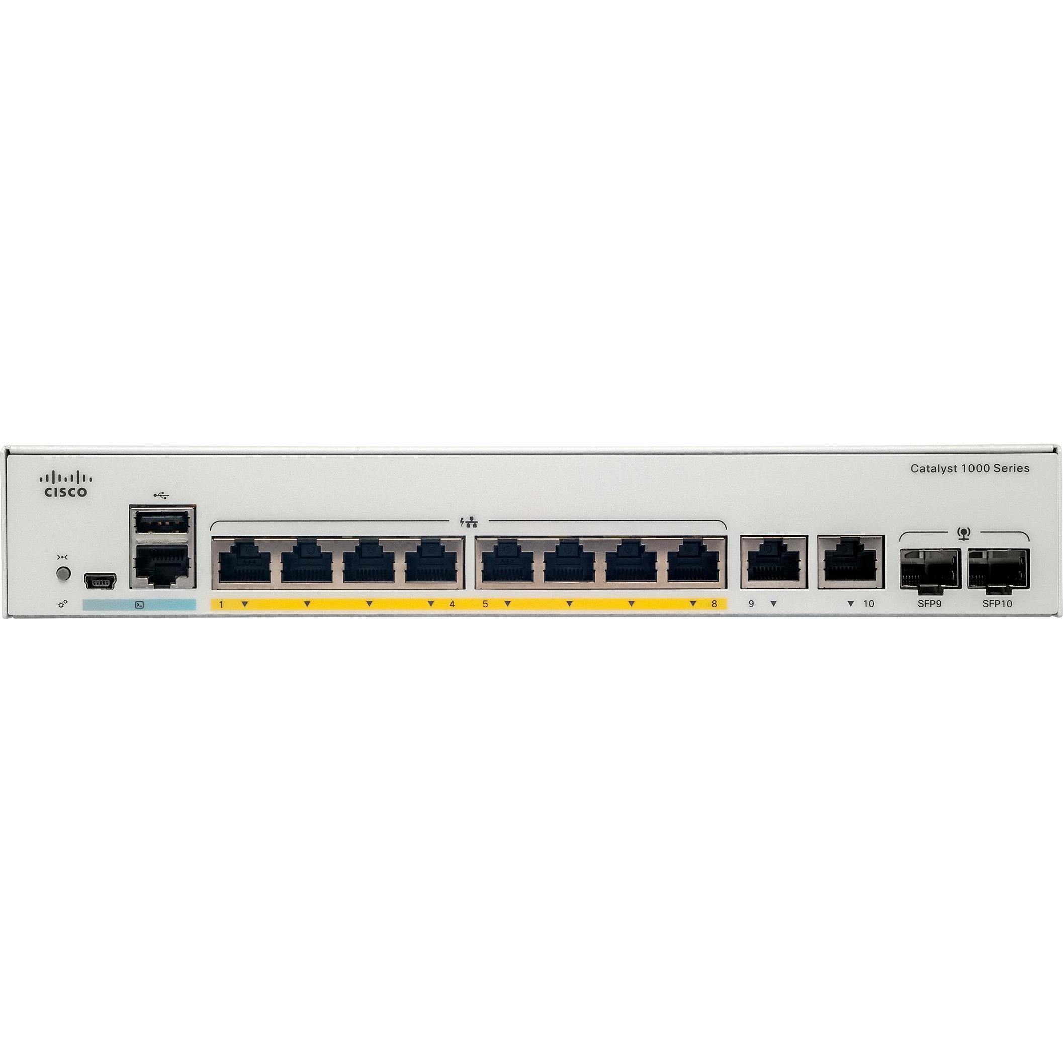 Thumbnail - Cisco 8 Port Rail PoE+ Switch C1000-8FP-2G-L (8 Ports), Netzwerk Switch, Grau