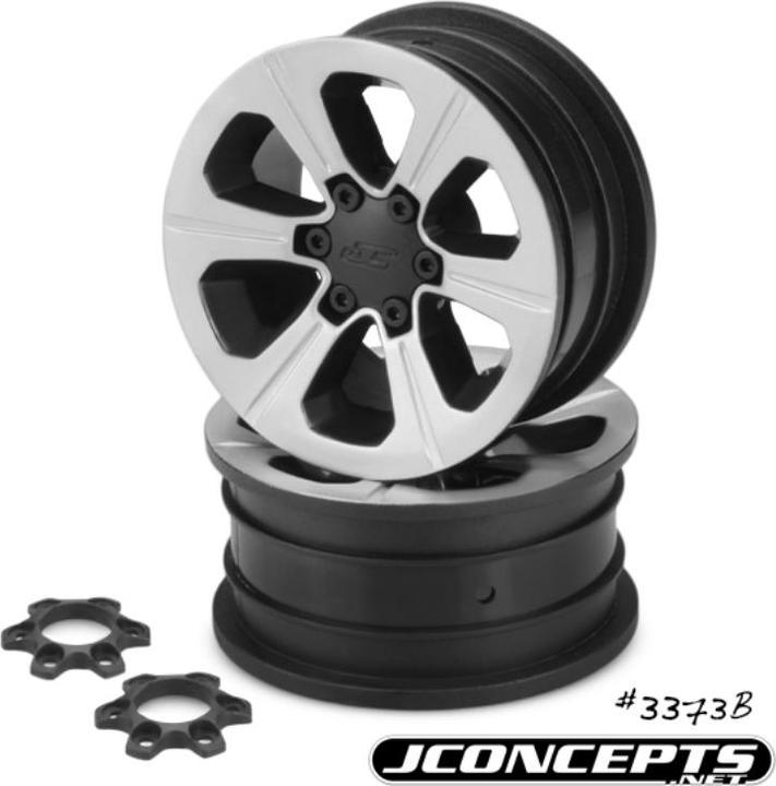 Actual product image JConcept Hustle - 1.9 Vaterra Ascender 12mm glue-on wheel - (black w/ silver face plating) - 2pc.