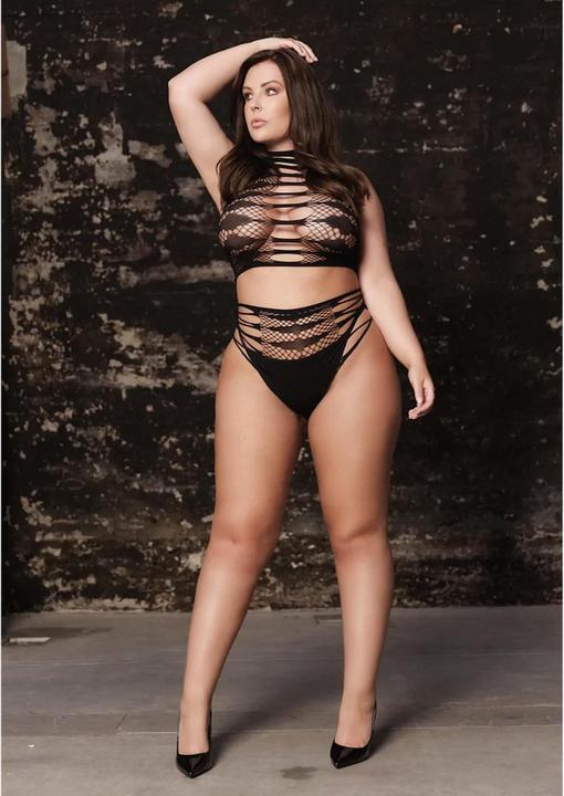 Productafbeelding Le Désir Carpo XLVI - Tweedelig met coltrui, croptop en panty - Plus Size
