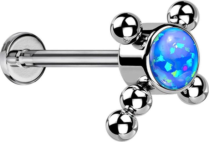 Actual product image Star Piercing Micro Threadless Labret silver cross balls opal blue (without brass, Titanium)