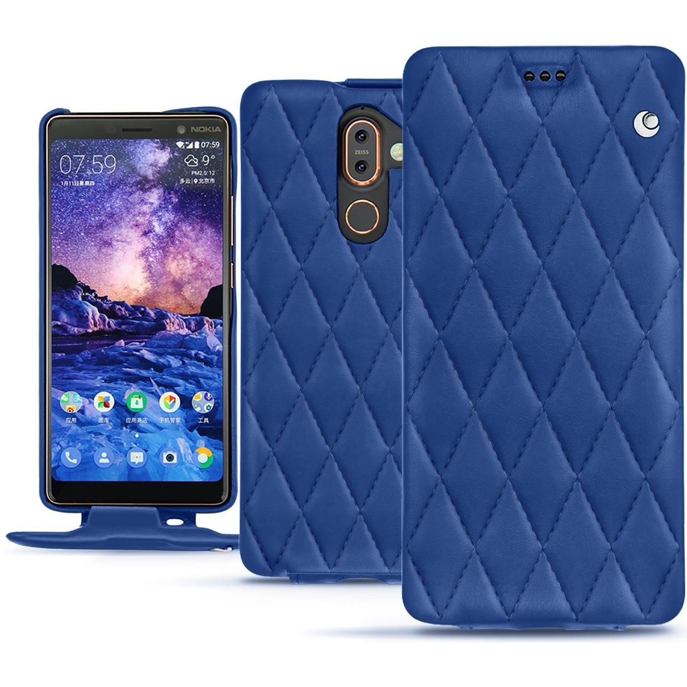 Noreve Lederschutzhülle vertikal (Apple iPhone 7 Plus), Smartphone Hülle, Blau