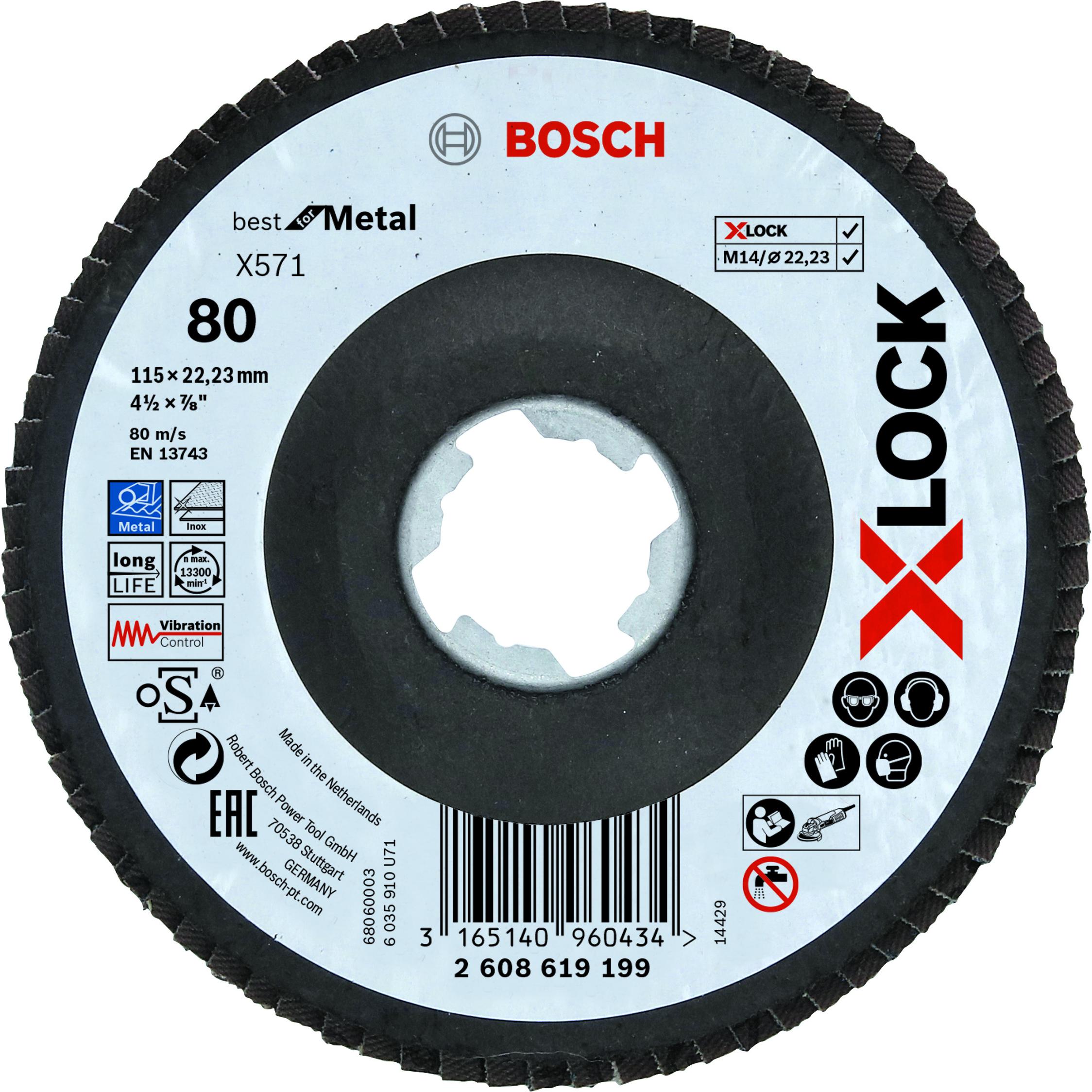 Bosch Professional Zubehör, Schleifmittel, PRO X571 X-Lock Fächerschleifscheibe, 115 mm, G80 (80)