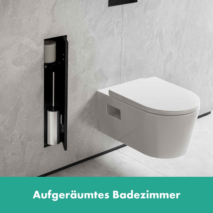 Produktbild hansgrohe XtraStoris Rock Toilettenbürstenhalter, mit Ablage, befliesbare Tür, rahmenlos, 145x140x