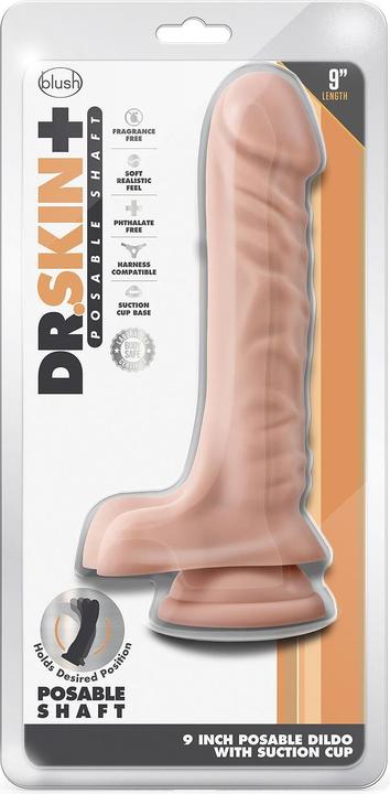 Actual product image Blush Dr Skin Plus - 9 Inch Realistic Posable Dildo with Balls - Suction Cup Base for Hands Free Play and
