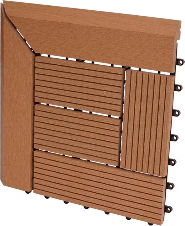 Image du produit Swisshandel24 Carrelage d'angle WPC Rhone + Finition, Terrasse aspect bois, 30x30cm Premium Corner, teck décalé (1 x, 30 x 30 cm)