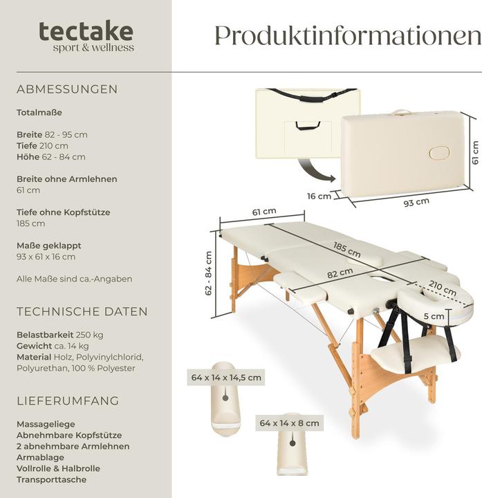 Actual product image tectake Massage Table Set Freddie | Massage table w/ headrest, armrests, face pad & bolster supports