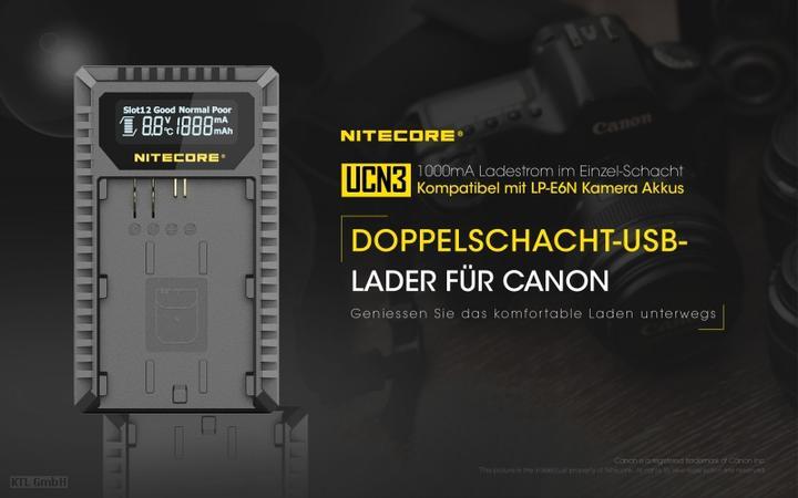 Actual product image Nitecore UCN3 Pro Compacte Dubbel Lader voor Canon LP E6 (N) met USB (Charger)