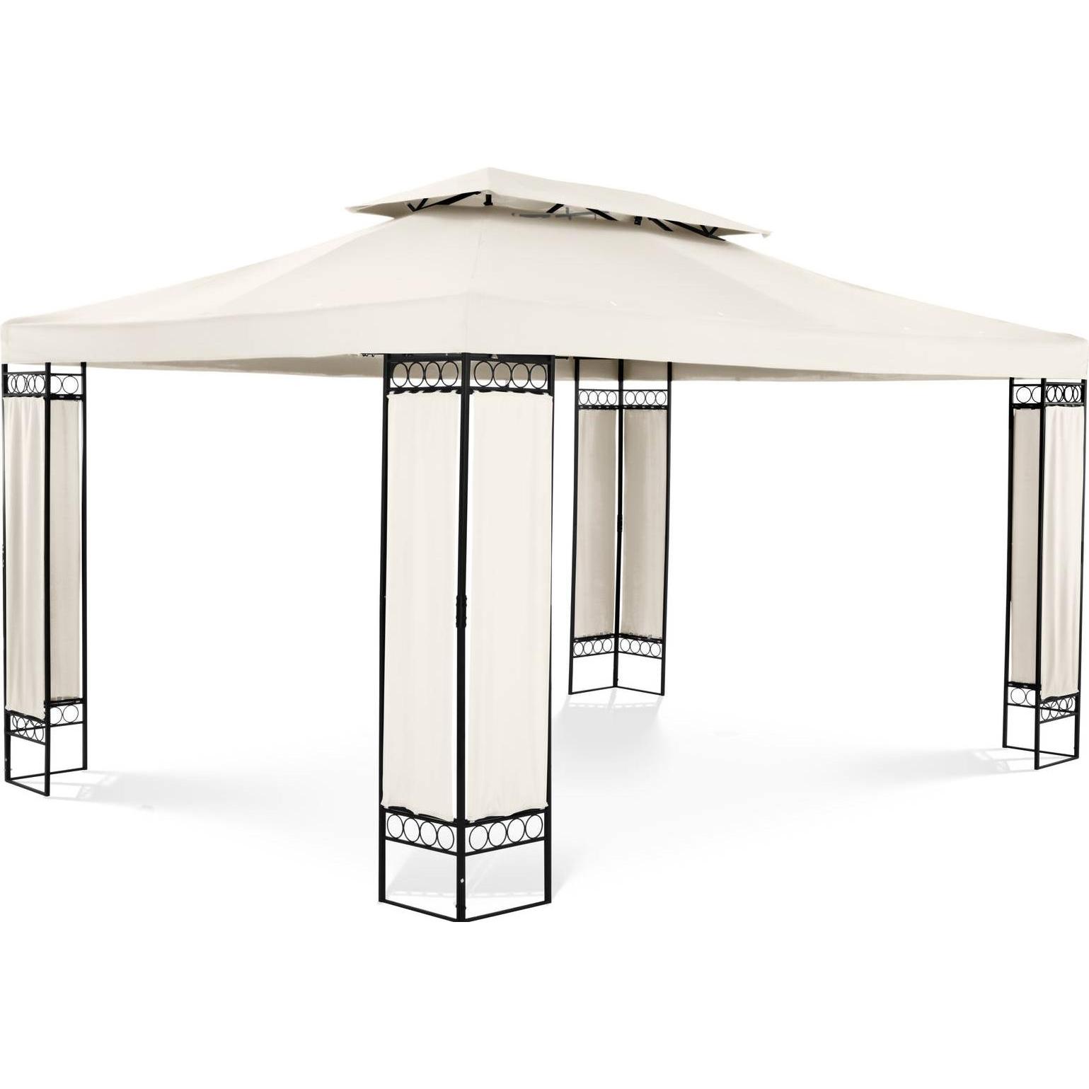 Uniprodo, Pavillon, UNI PERGOLA 3X4BF Gartenpavillon Pavillon Festzelt Partyzelt Stahl 3x4m Beige (394 cm, 294 cm)