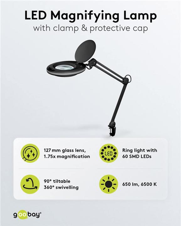 Produktbild Goobay LED-Klemm-Lupenleuchte, 8 W, schwarz (650 lm)