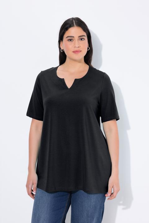 Image du produit Ulla Popken T-shirt manches courtes et col tunisien, coupe évasée (60)