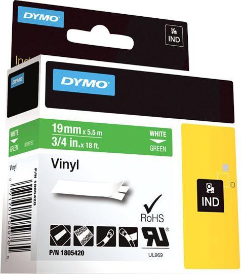 Produktbild Dymo Rhino 19mm weiß auf grün Vinyl (1.90 cm, Grün)