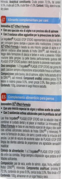 Nährwerte und Zutaten Bogadent Ergnzungsfutter Plaque Stop Sticks mini 100 g (100 g)