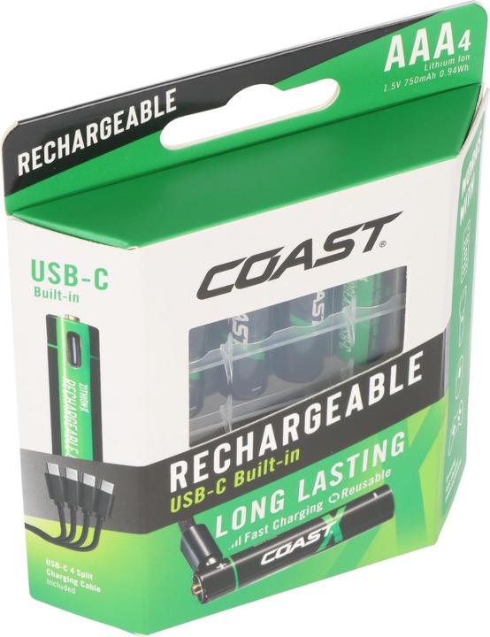 Produktbild Coast 750mAh Micro AAA 1,5V ZITHION-X® Lithium-Ionen Akkus, inkl. 4in1 USB-C Ladekabel (4 Stk., AAA / LR03 / Micro / R03 / AM4 / MN2400 / KR03, 750 mAh)
