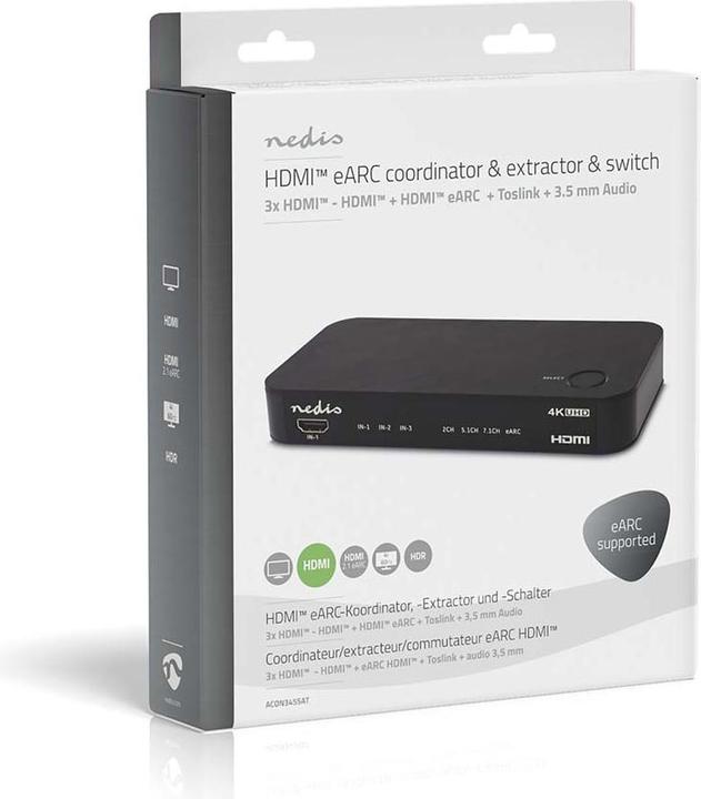 Actual product image Nedis Digital Audio Converter | 2-way | Connections - Input: DC Power / 3x HDMI™ Input | Connections (0.06 m, Optical)