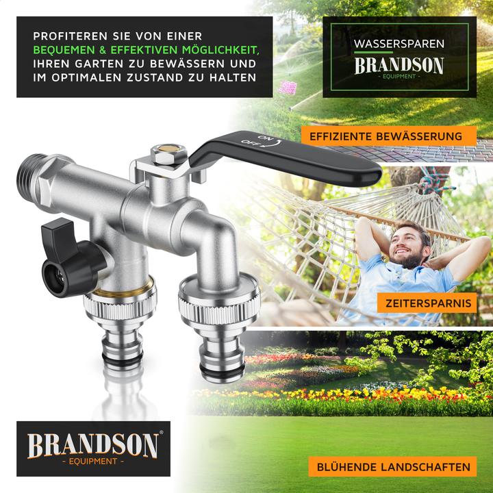 Produktbild Brandson 4x Absperrventil Wasserhahn Garten 1/2 & 3/4 Zoll aus Messing, Schnellkupplung, Gardena kompatibel