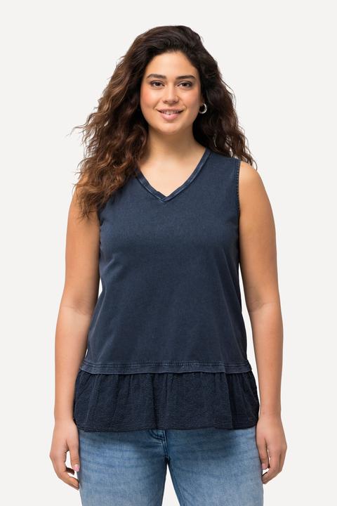 Immagine prodotto Ulla Popken Top smanicato con bordura ricamata e scollo a V (58)