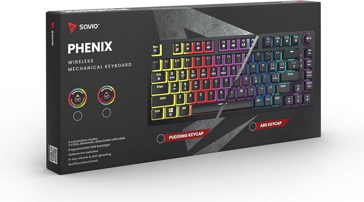 Actual product image Savio PHENIX Gateron Red Pro Pudding wireless mechanical keyboard (US, Cable, Wireless)