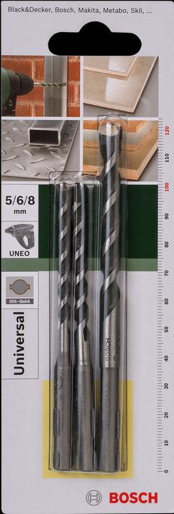 Actual product image Bosch Zubehör Multi-purpose drill, universal drill set, 3-piece, SDS quick, 5 - 8 mm (5 mm, 6 mm, 8 mm)