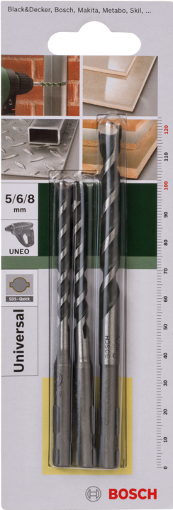 Actual product image Bosch Zubehör Multi-purpose drill, universal drill set, 3-piece, SDS quick, 5 - 8 mm (5 mm, 6 mm, 8 mm)