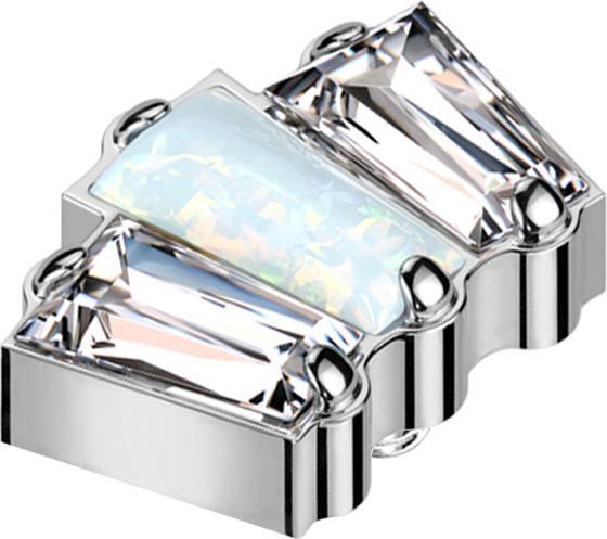 Immagine prodotto Star Piercing Dermal Anchor argento tre Baquette due cristalli argento e uno bianco opale (senza ottone, Titanio)