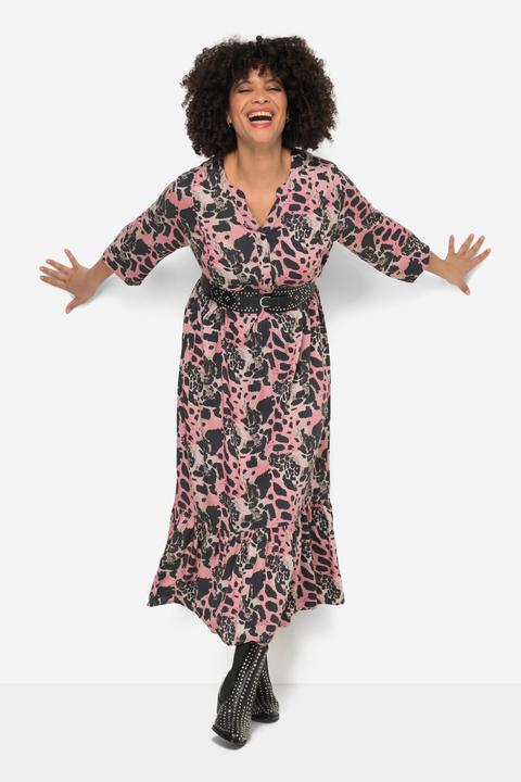 Image du produit Angel of Style Robe maxi coupe trapèze à mélange de motifs animaux, col tunisien et manches longues (48)