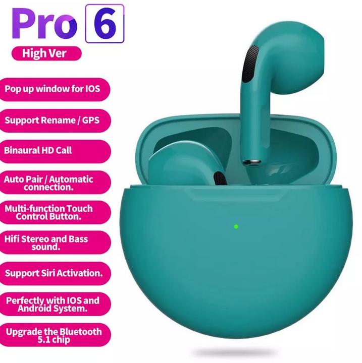 Immagine prodotto PhoneLook Auricolari Pro 6 Bluetooth 5.0 Super Bass sans fil Earbuds design rond menthe (4 h, Senza fili)