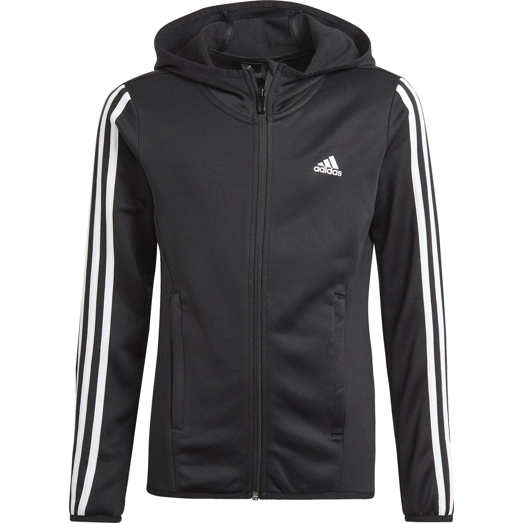 adidas, Unisex, Pullover, Girl's 3 Stripes Full Zip Hoodie, Schwarz, (134)