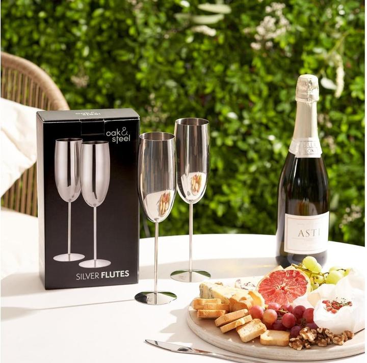 Produktbild Oak & Steel Edelstahl Sektgläser Silber 2er-Set (28.50 cl, 2 Gläser, Sektgläser)