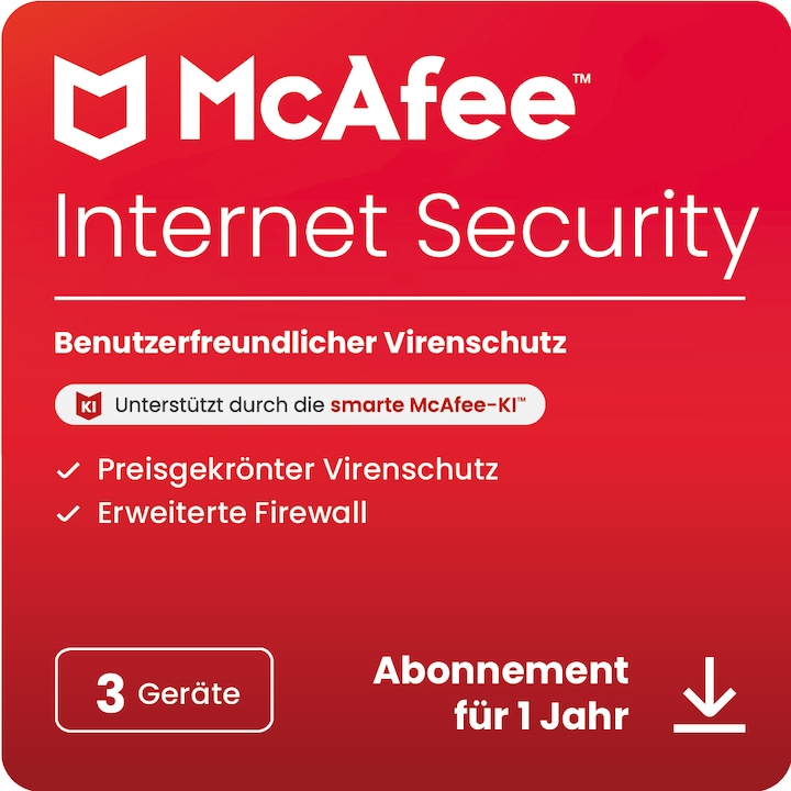 McAfee Internet Security - 3 Geräte (3 Utilisateur, 3 Périphériques/Utilisateurs, 12 mois)