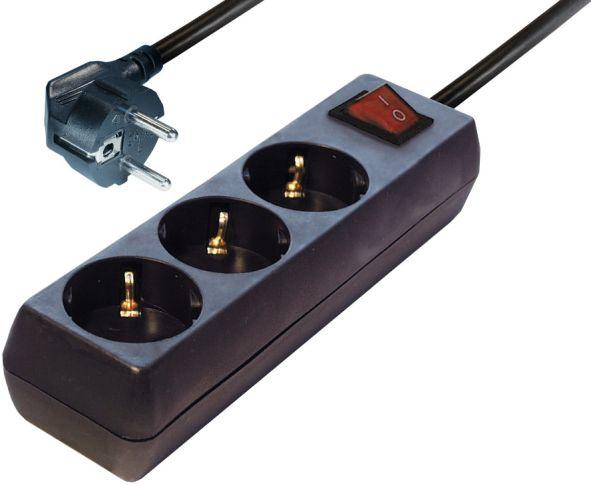Image du produit Hapena 48052 Bloc 3 prises avec interrupteur noir (3 x, 1.40 m)