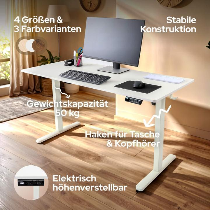 Immagine prodotto Arebos Scrivania regolabile in altezza (140 x 60 x 72 cm)