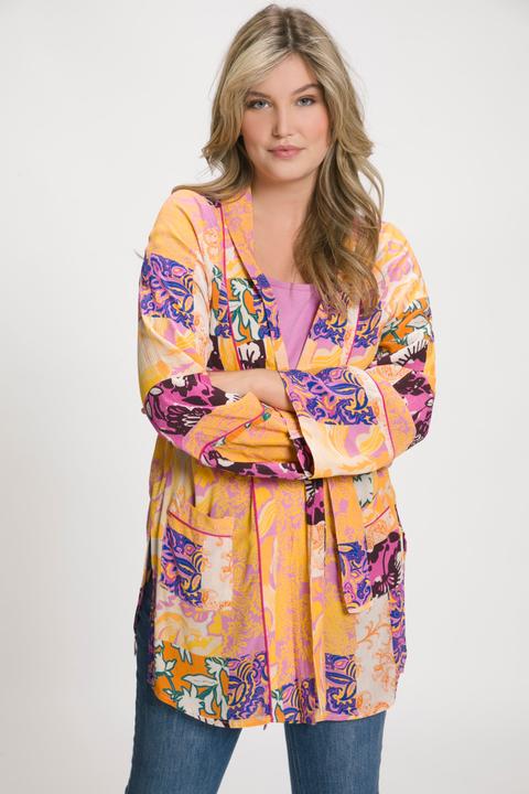 Actual product image Ulla Popken Patchwork Print Open Front Belted Crepe Kimono (54)