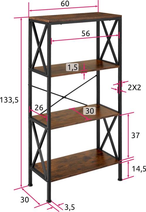 Produktbild tectake Regal Barry 61,5x31,5x133,5cm (61.50 x 61.50 x 133.50 cm)