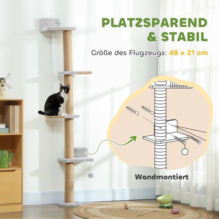 Produktbild PawHut Kratzbaum Polyester, Spanplatte Hellgrau (180 cm, Hellgrau)
