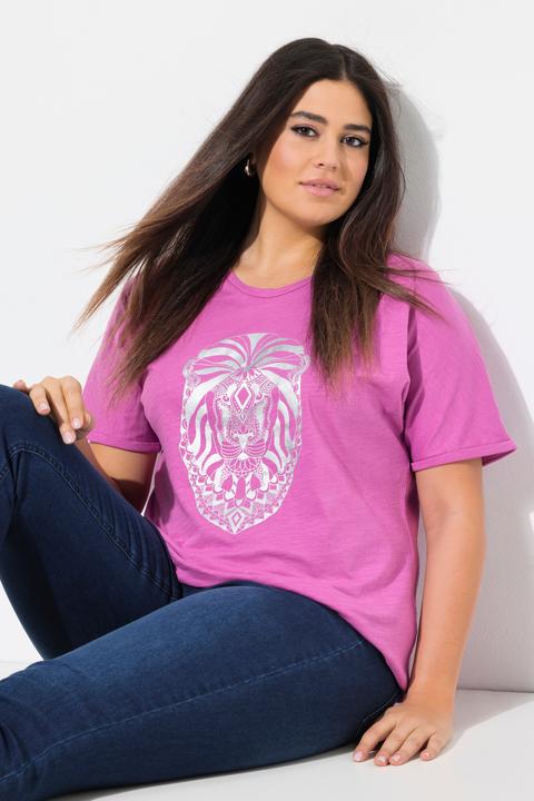 Immagine prodotto Ulla Popken T-shirt dal taglio oversize con animale, scollo a V e mezze maniche (46, 48)