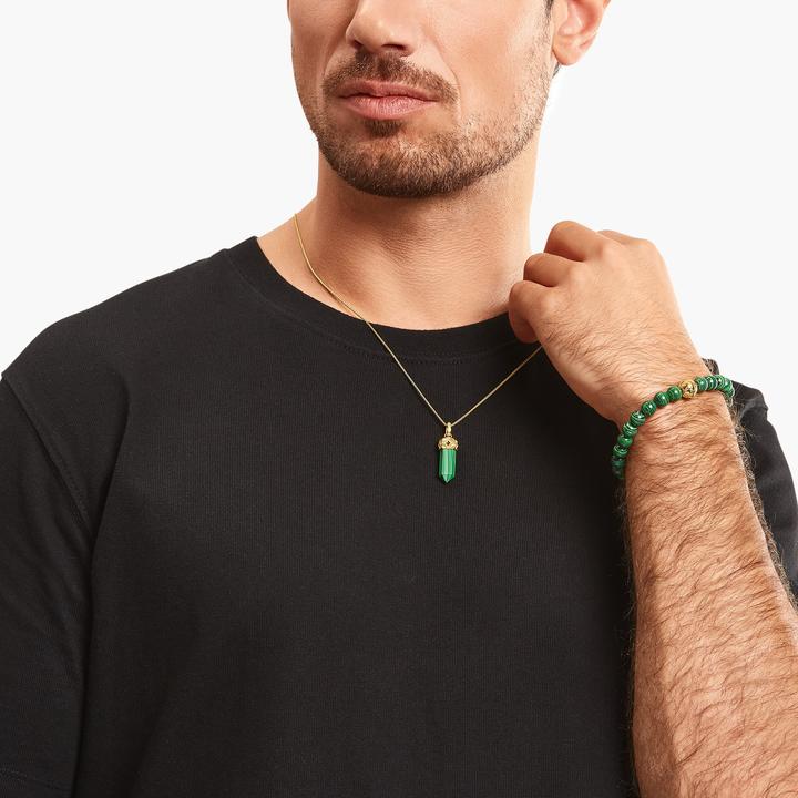 Immagine prodotto Thomas Sabo Bracciale di perline con pietre verdi placcate in oro (16 cm, Argento 925, Doratura in oro giallo 750)