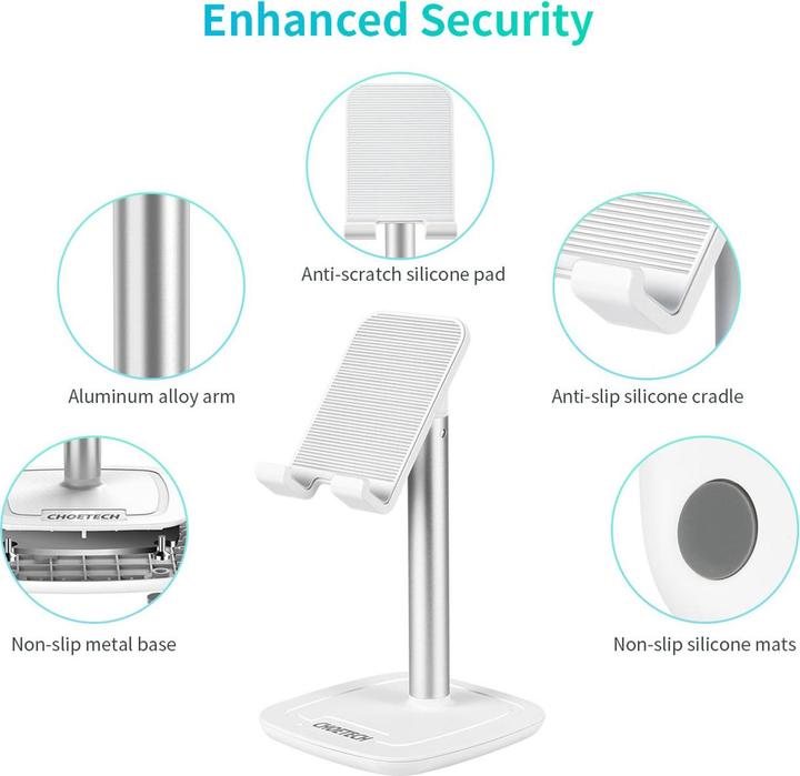 Actual product image Choetech H035 aluminum stand for a phone or tablet with adjustment - white and silver