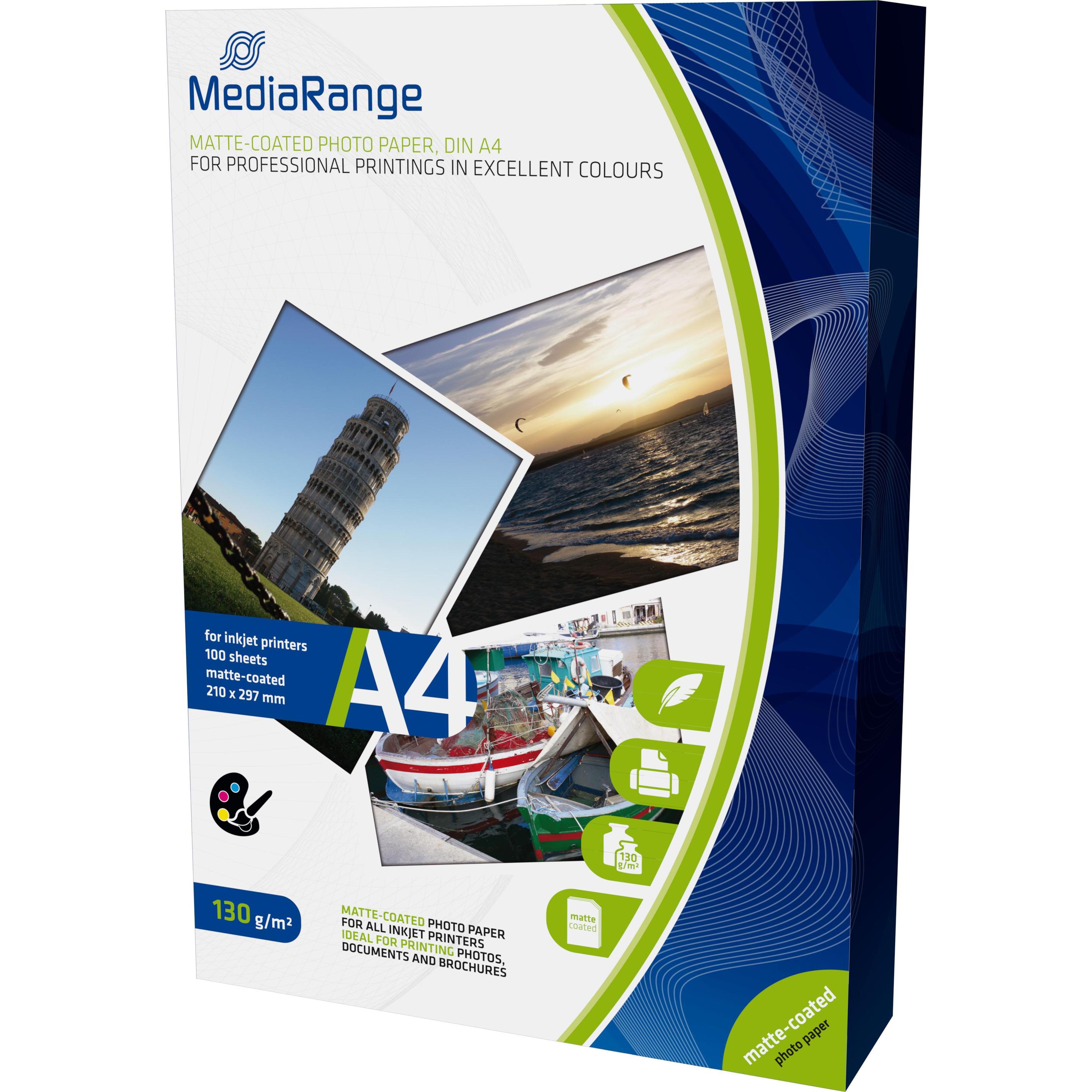 MediaRange Fotopapier (130 g/m², A4, 100 x), Fotopapier, Weiss