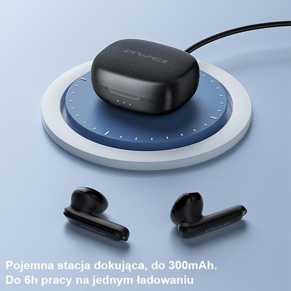 Actual product image Awei słuchawki Bluetooth 5.3 T66 TWS + stacja dokująca czarny/black (ANC, 5 h, Wireless)