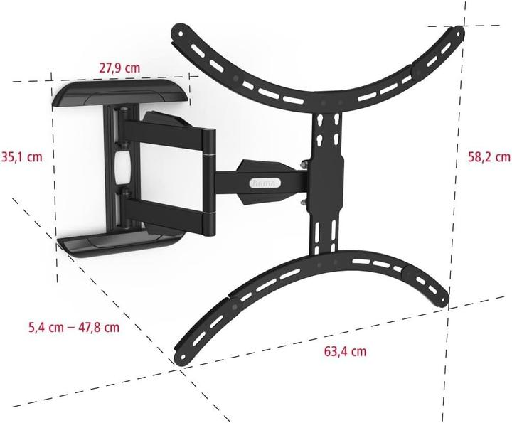 Produktbild Hama TV-Wandhalterung, schwenkbar, neigbar, ausziehbar, 191 cm (75") bis 45 kg (Wand, 45 kg, 37" - 75")