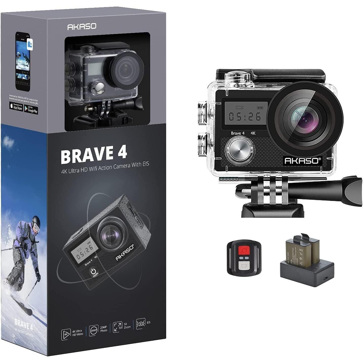 Akaso Videocamera d'azione, videocamera d'azione 4K 20MP/videocamera subacquea con stabilizzazione (30p, WiFi), Action cam, Nero