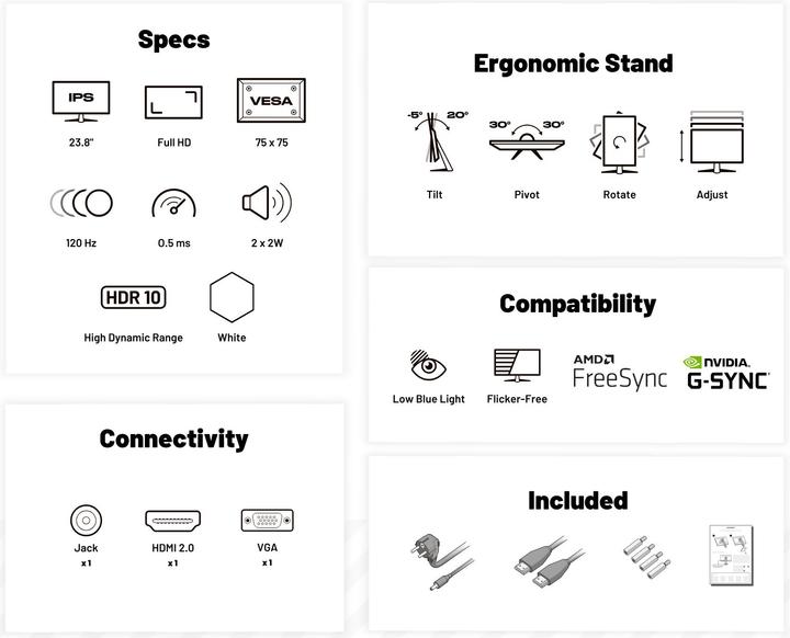 Actual product image Japannext 60,5cm JN-I238FHD120F-HSP-W 16:9 HDMI weiss FHD (1920 x 1080 pixels, 23.80")