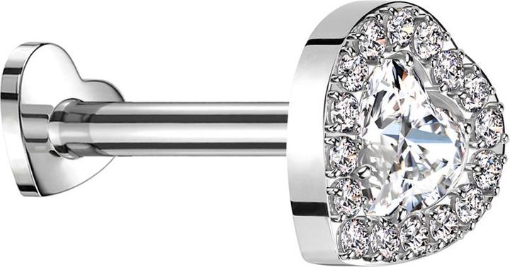 Actual product image Star Piercing Micro Threadless Labret Herz silber Kristallherz silber umrandende Kristalle silber (without brass, Titanium)